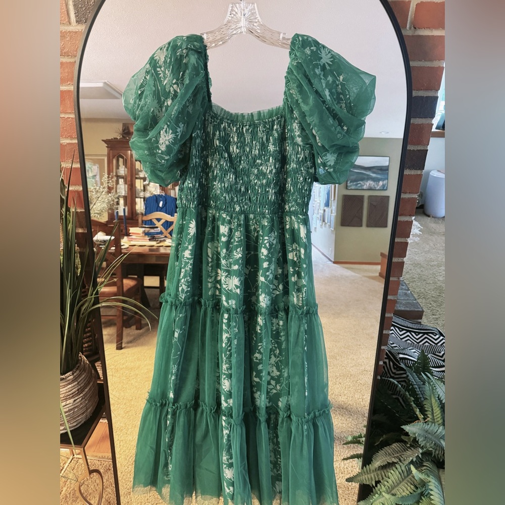 Green Floral Puff Sleeve Dress